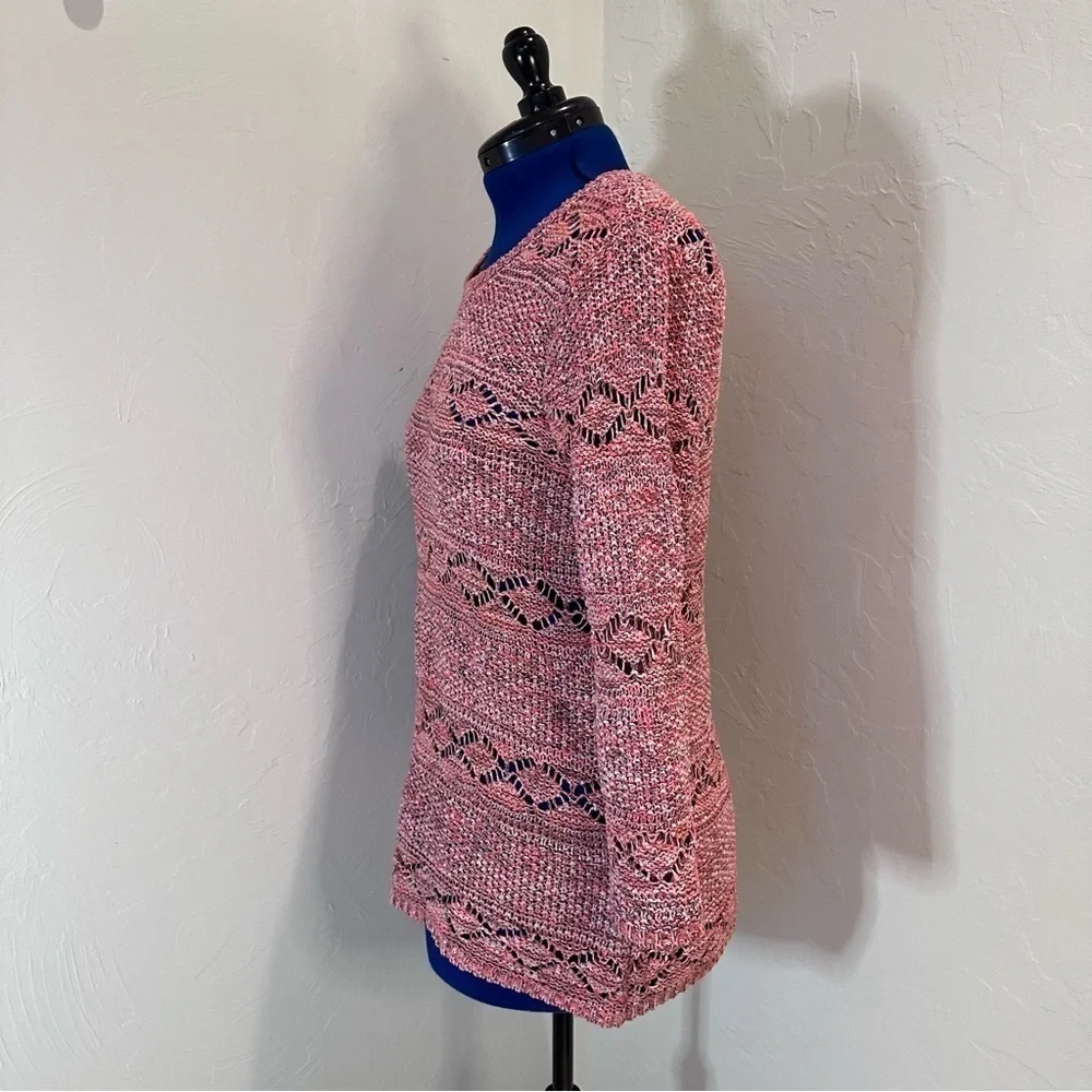 Soft Surroundings Rio Rose Pointelle Open Knit Sweater Size Medium - Picture 4 of 8